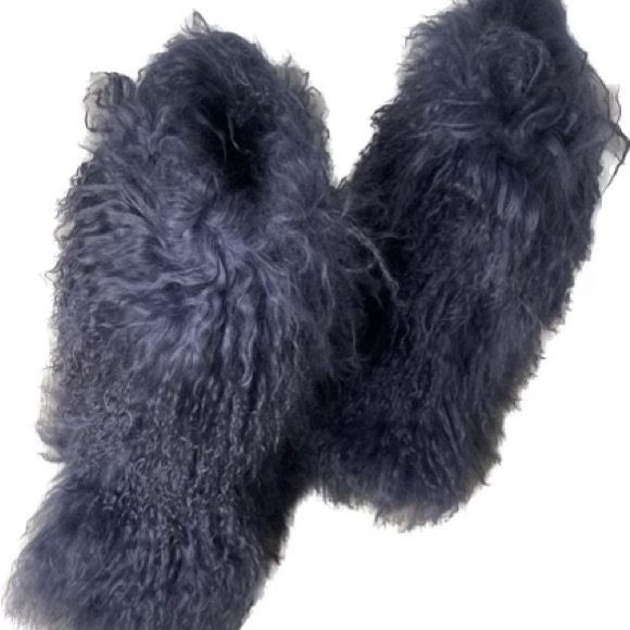 Real Fur Blue Mongolian Furry Boots Sizes 7.5,8